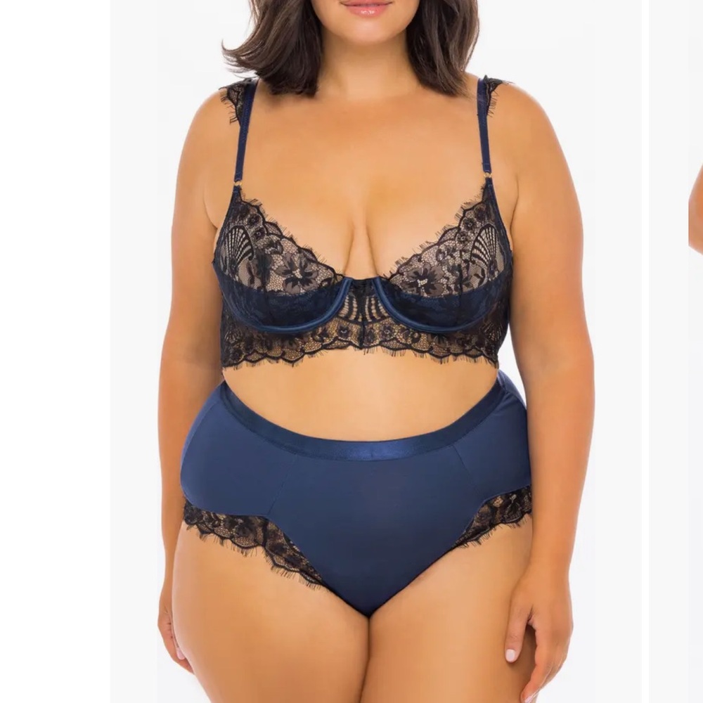 NEW OH LA LA CHERI nicole 2 piece bra set in navy zinfandel / black Plus Size 1X